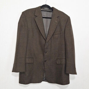 Andrew Fezza Brown Black Preppy Lambswool Business Blazer Suit Jacket Size 44R
